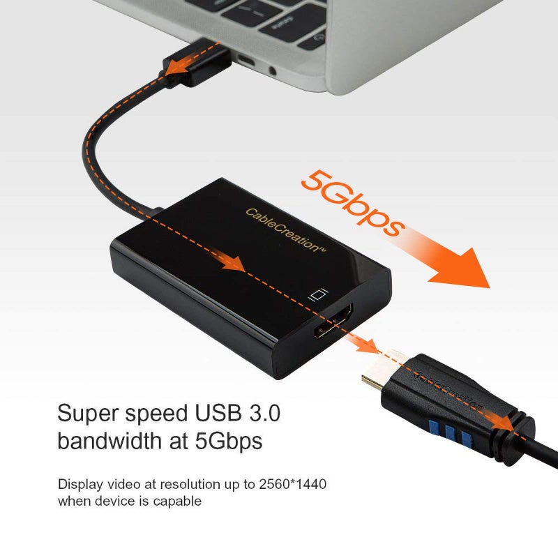 CableCreation محول كابل كرييشن USB 3.0 إلى HDMI مع DisplayLink، محول رسومات عرض خارجي USB متوافق مع Windows 11، 10 و macOS، أسود - Image 2